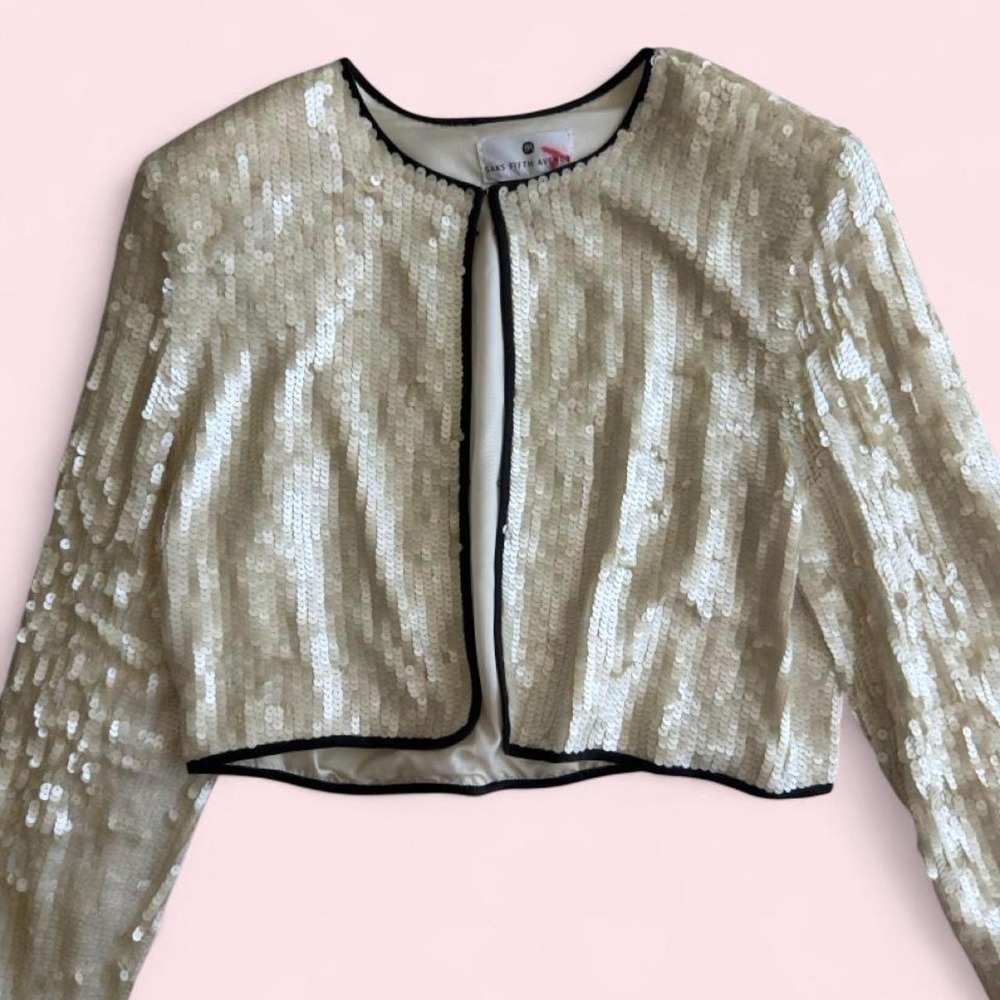 Saks Fifth Avenue Sequin Cropped Evening Jacket — Size 12
